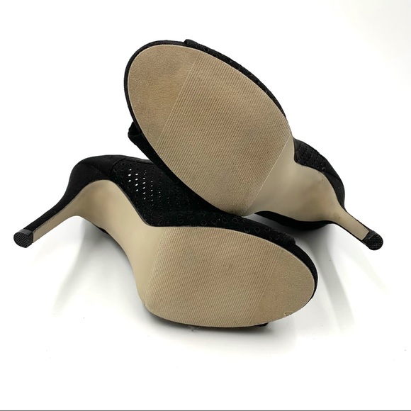 Madden Girl Black Pinhole Peep Toe Heels Booties 7 - Picture 6 of 6